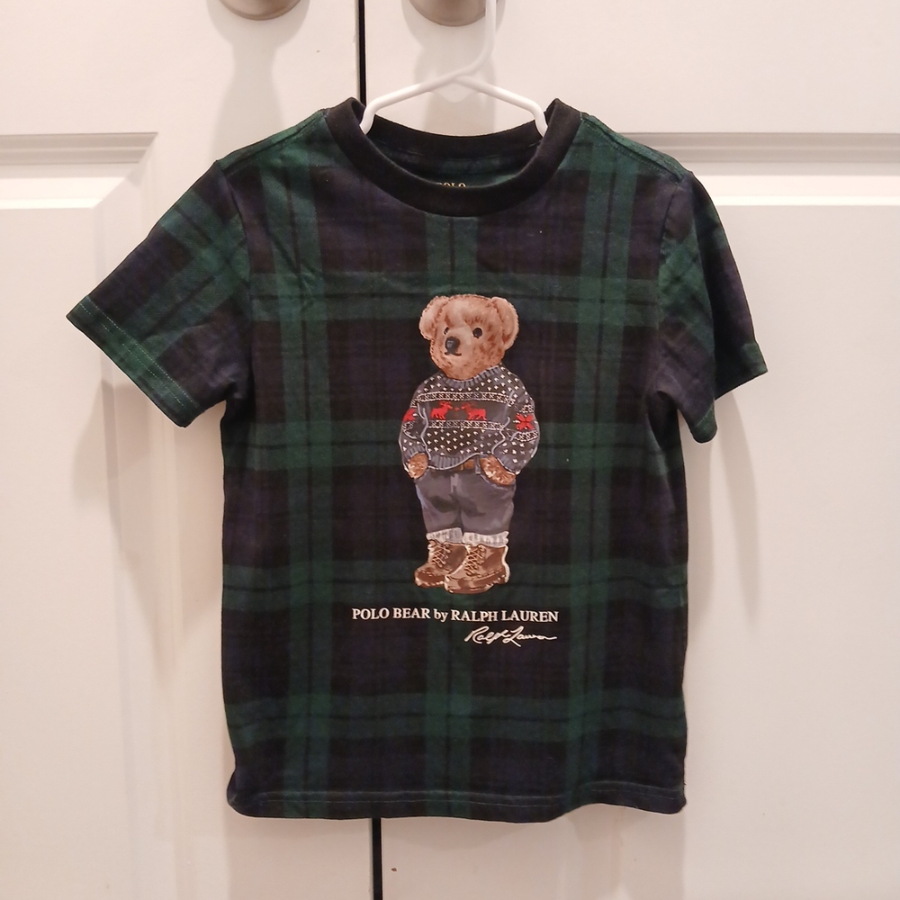 Polo by Ralph Lauren Kids' T-Shirt with Bear on Green Plaid